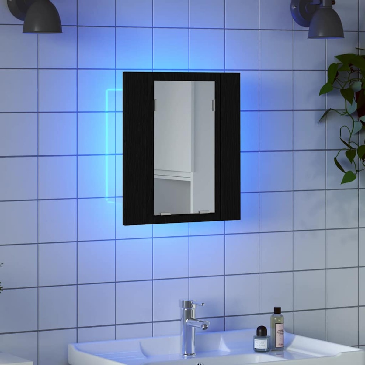 vidaXL Ντουλάπι Μπάνιου με LED, Μαύρο Δρυς, 40x12x45 εκ. από Τεχνητό Ξύλο
