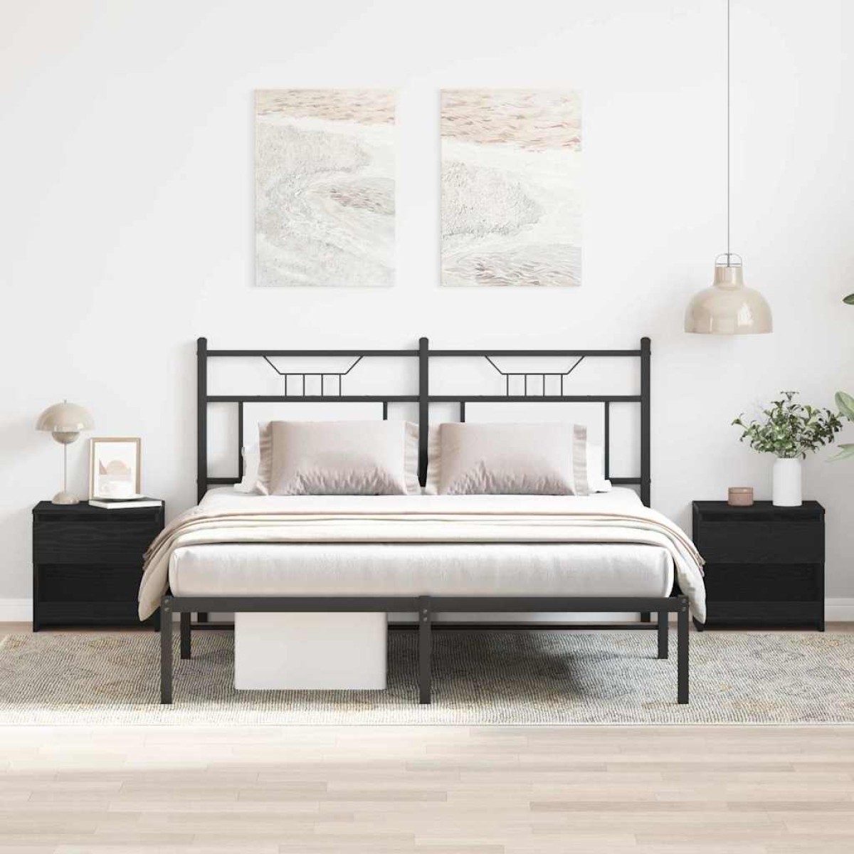 vidaXL Κομοδίνο 2 τεμ. Μαύρη Οξυά 40 x 30 x 39 εκ Επεξεργασμένο Ξύλο