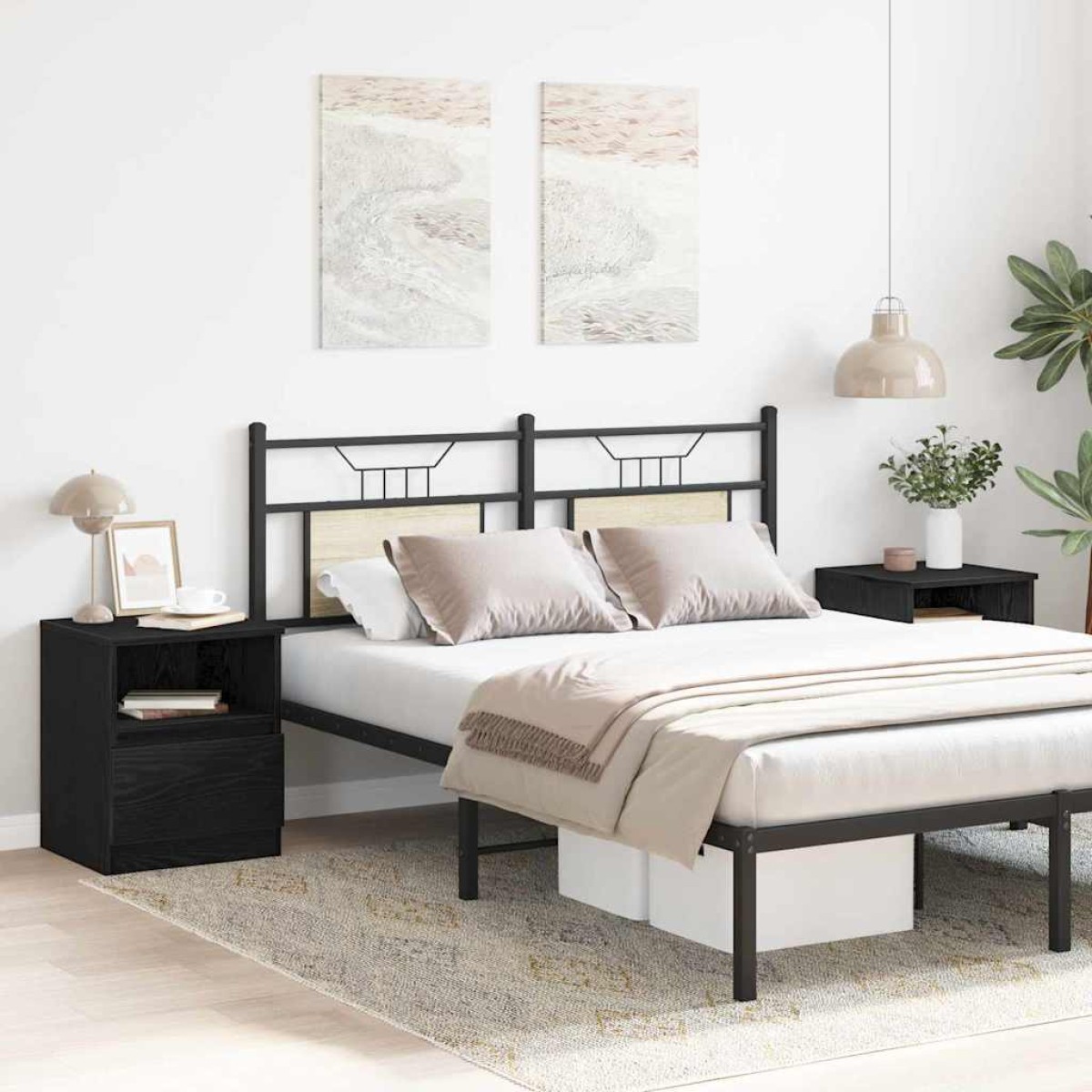 vidaXL Κομοδίνο 2 τεμ. Μαύρη Οξυά 40 x 40 x 50 cm Επεξεργασμένο Ξύλο