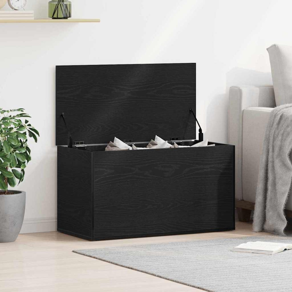 vidaXL Κουτί αποθήκευσης Μαύρη Οξυά 84 x 42 x 46 cm Επεξεργασμένο Ξύλο