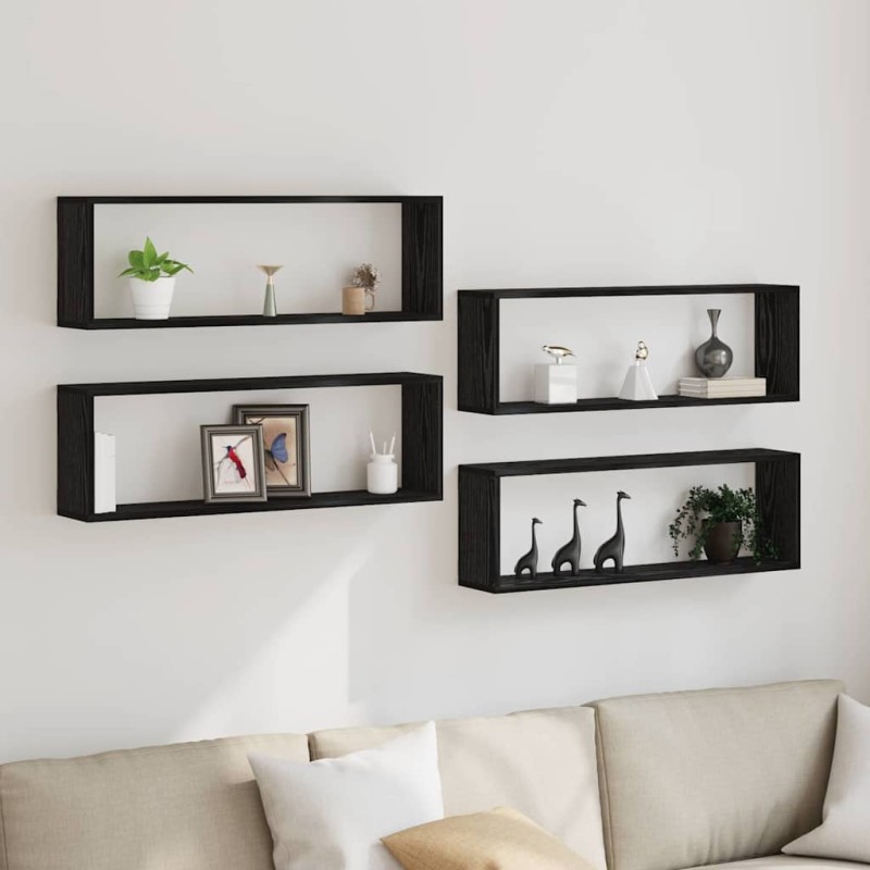 vidaXL Ράφια Τοίχου Επιτοίχιο 4 τμχ. Μαύρη Οξυά 80 x 15 x 26 εκ.