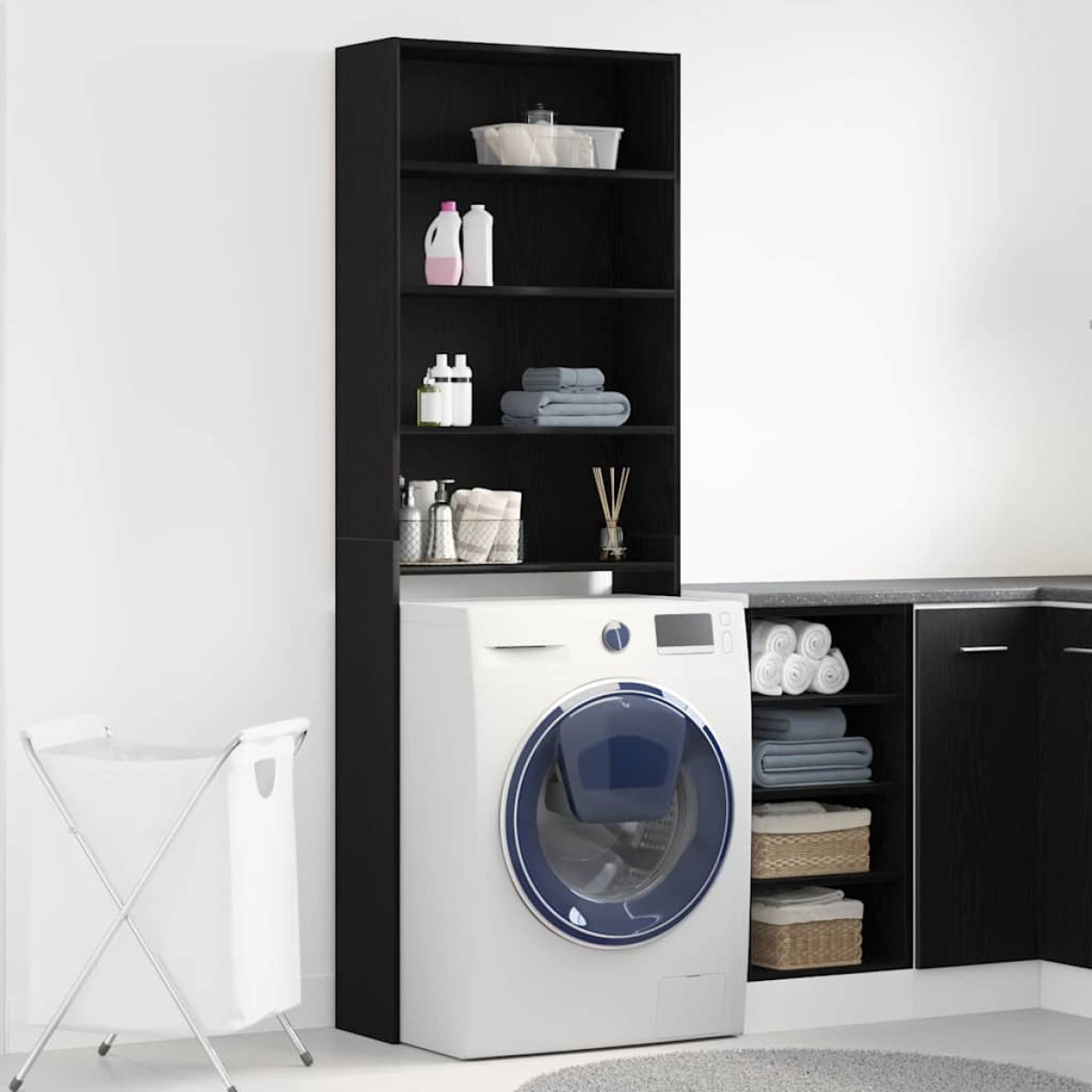vidaXL Ντουλάπα Πλυντηρίου Μαύρη Οξυά 64 x 24 x 190 εκ