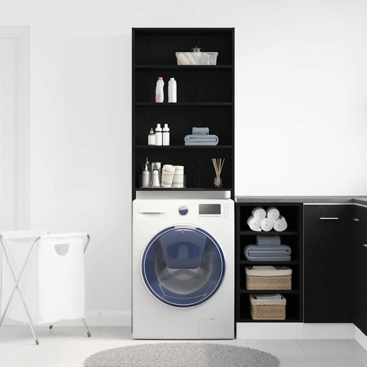 vidaXL Ντουλάπα Πλυντηρίου Μαύρη Οξυά 64 x 24 x 190 εκ