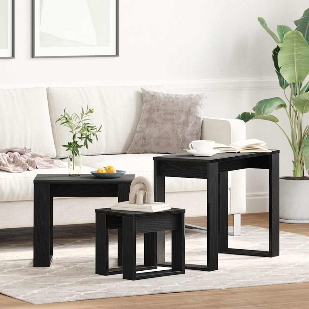 vidaXL Ένθετα τραπέζια 3 τμχ. Μαύρη Οξυά 61 x 28 x 47 εκ.