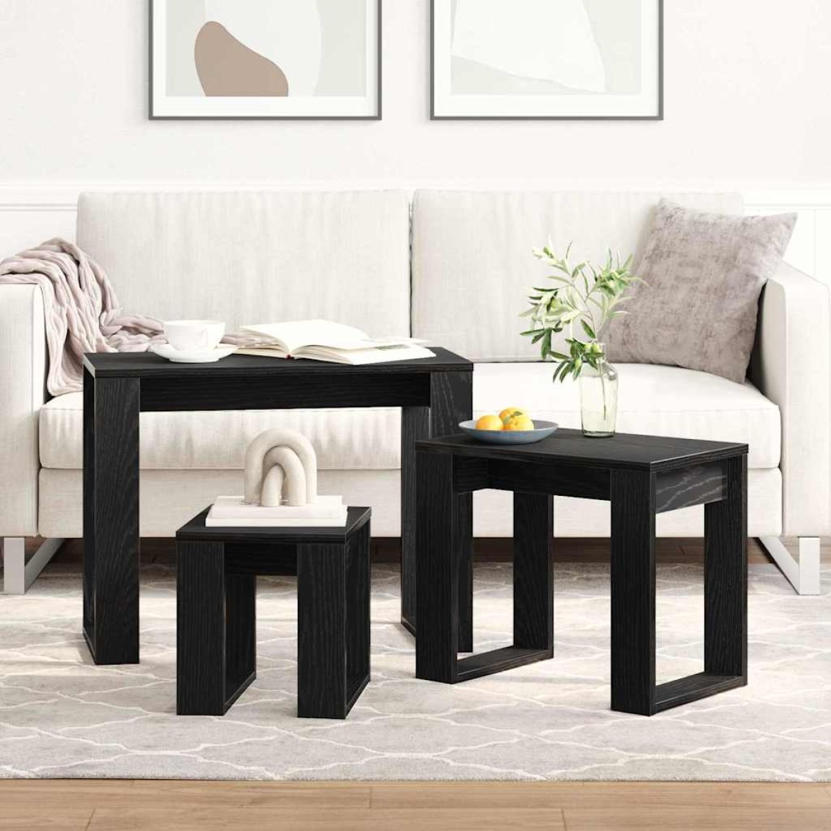 vidaXL Ένθετα τραπέζια 3 τμχ. Μαύρη Οξυά 61 x 28 x 47 εκ.