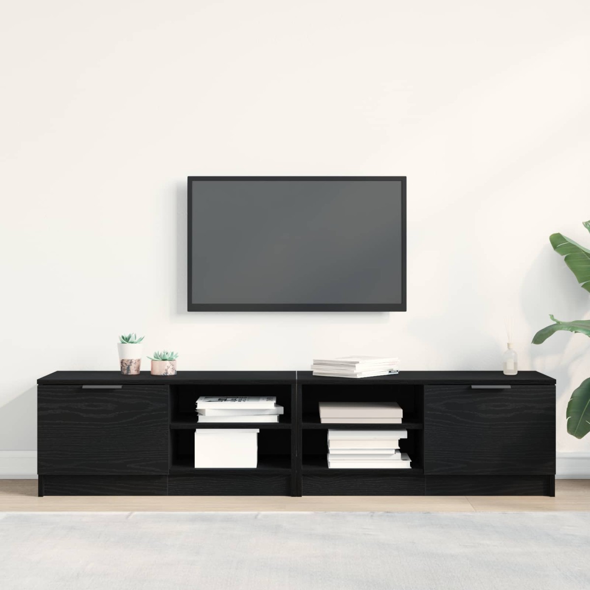 vidaXL Ντουλάπι TV 2 τμχ. Μαύρη Οξυά Επεξεργασμένο Ξύλο