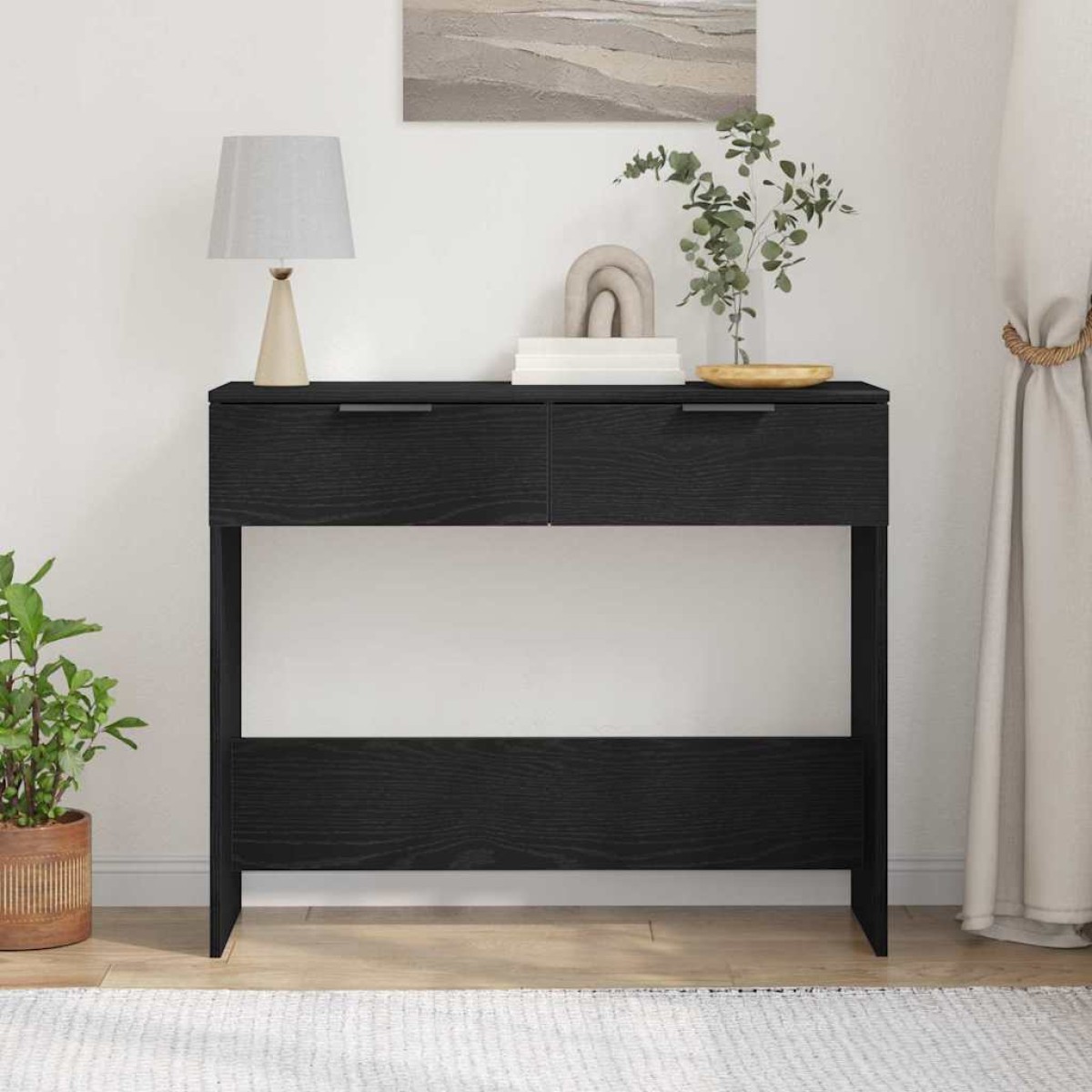 vidaXL Τραπέζι κονσόλας Μαύρη Οξυά 30 x 36 x 75 εκ. Επεξεργασμένο Ξύλο