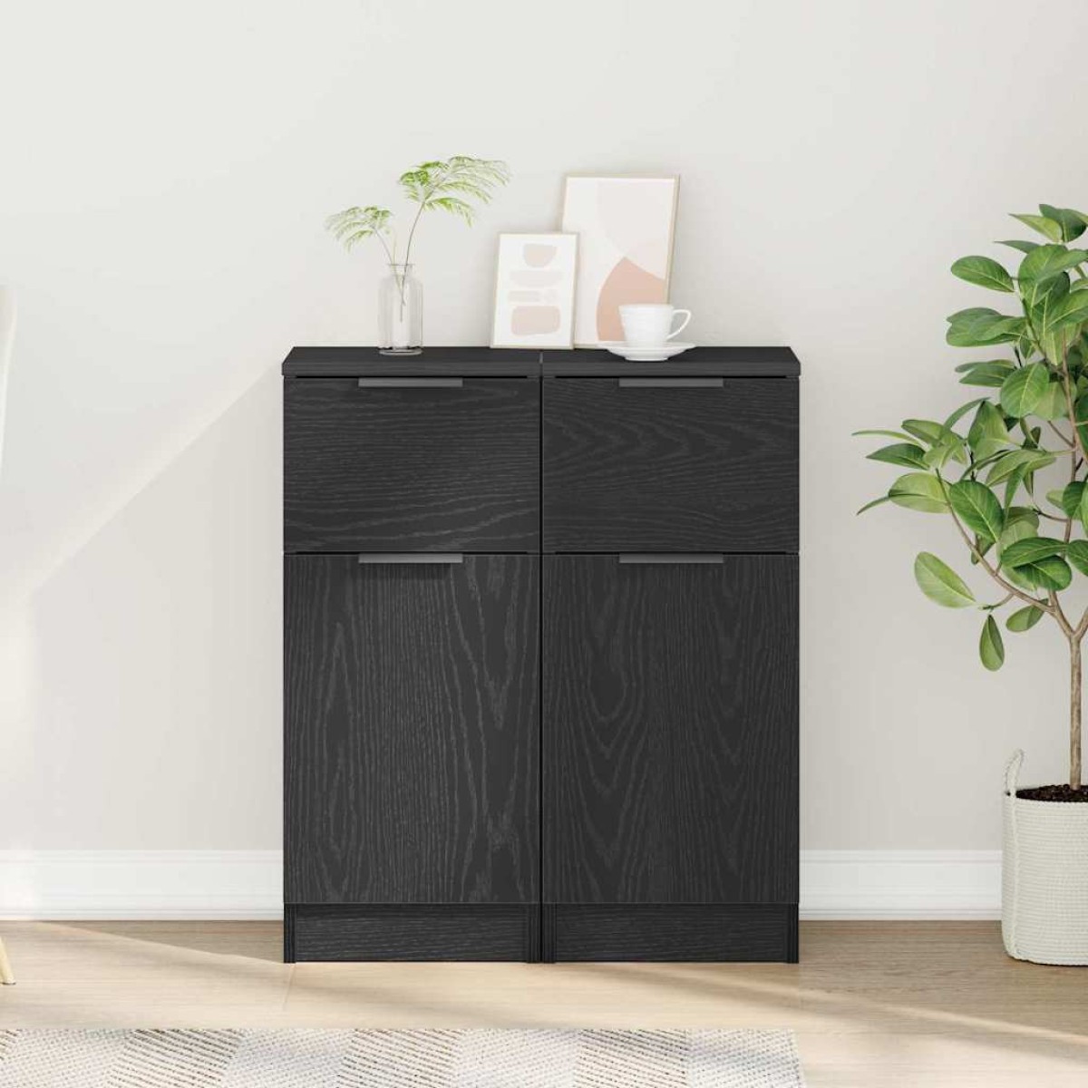 vidaXL Πλαϊνό γραφείο 2 τμχ. Μαύρη Οξυά 30 x 30 x 70 εκ.