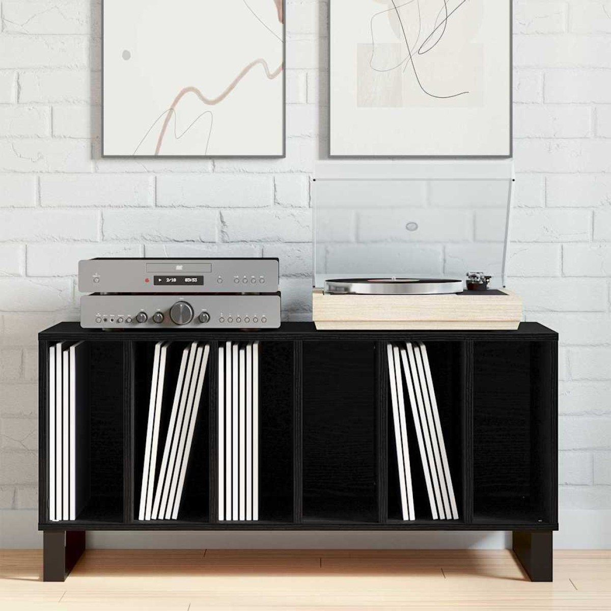 vidaXL Ντουλάπι δίσκων βινυλίου Μαύρη Οξυά 100 x 38 x 48 εκ.