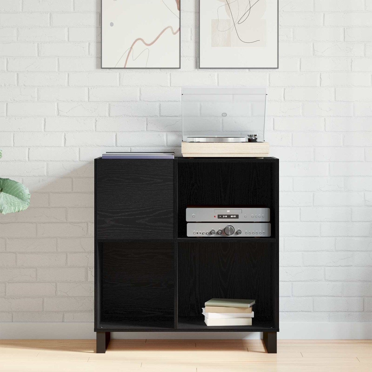 vidaXL Ντουλάπι δίσκων βινυλίου Μαύρη Οξυά 84,5 x 38 x 89 εκ