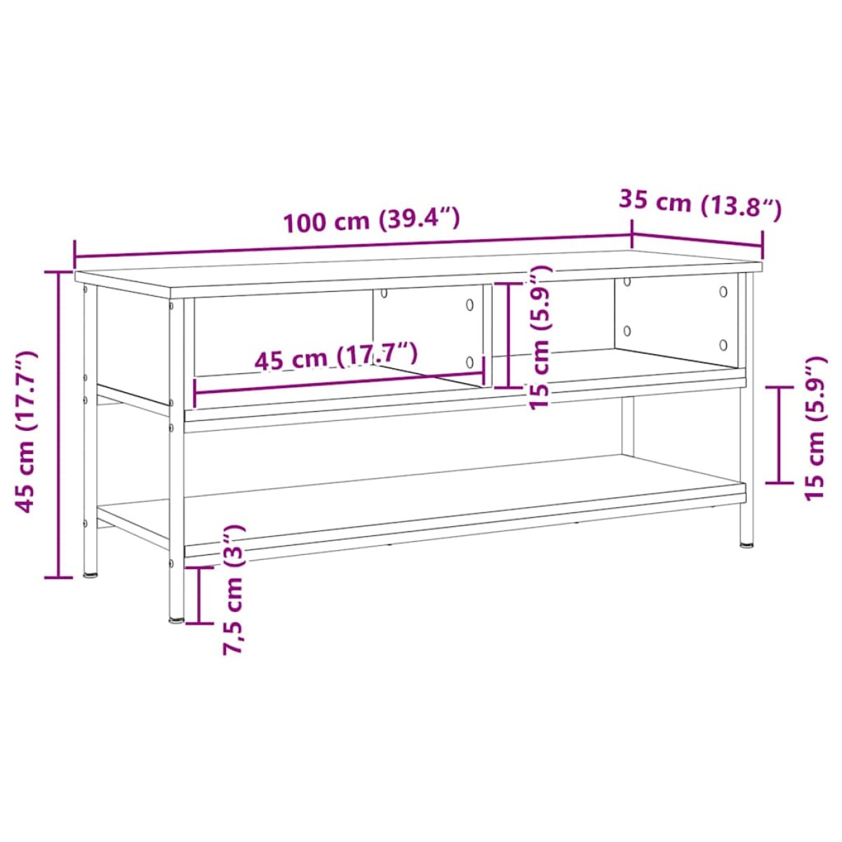 vidaXL Σετ επίπλου τηλεόρασης 100 x 35 x 45 εκ. Παλιό Ξύλο
