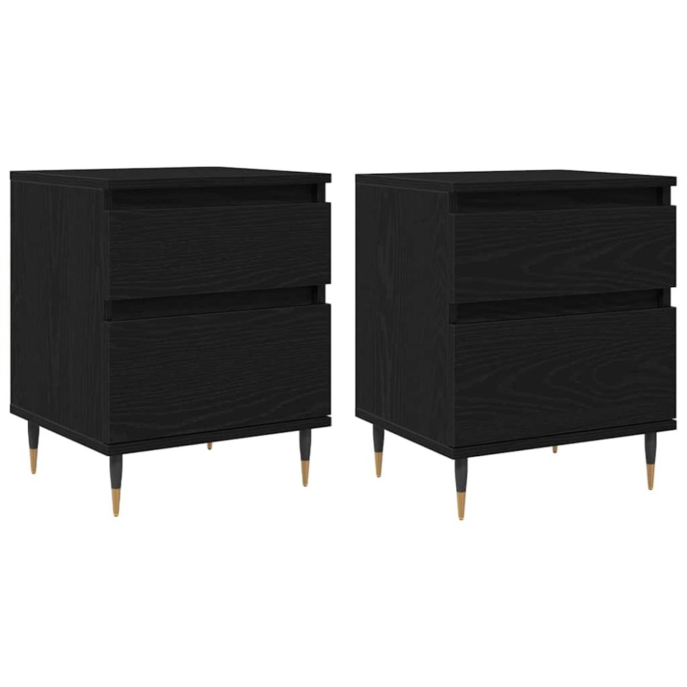 vidaXL Κομοδίνο 2 τμχ. Μαύρη Οξυά 40 x 35 x 50 εκ. Επεξεργασμένο Ξύλο