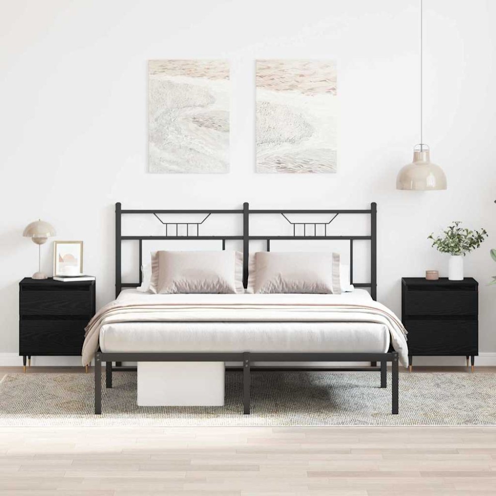 vidaXL Κομοδίνο 2 τμχ. Μαύρη Οξυά 40 x 35 x 50 εκ. Επεξεργασμένο Ξύλο