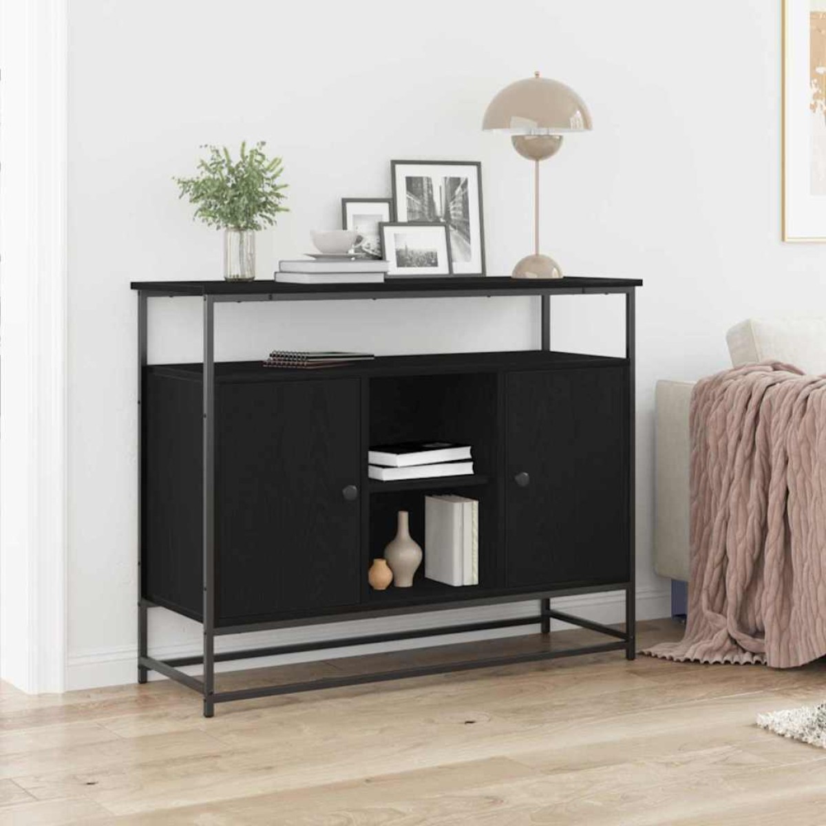 vidaXL Πλαϊνό γραφείο Μαύρη Οξυά 100 x 35 x 80 εκ. Επεξεργασμένο Ξύλο