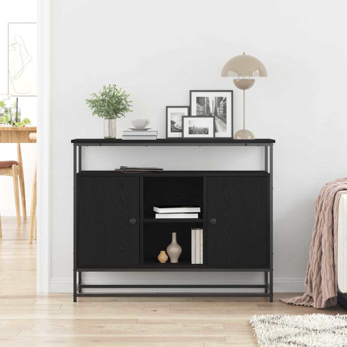 vidaXL Πλαϊνό γραφείο Μαύρη Οξυά 100 x 35 x 80 εκ. Επεξεργασμένο Ξύλο