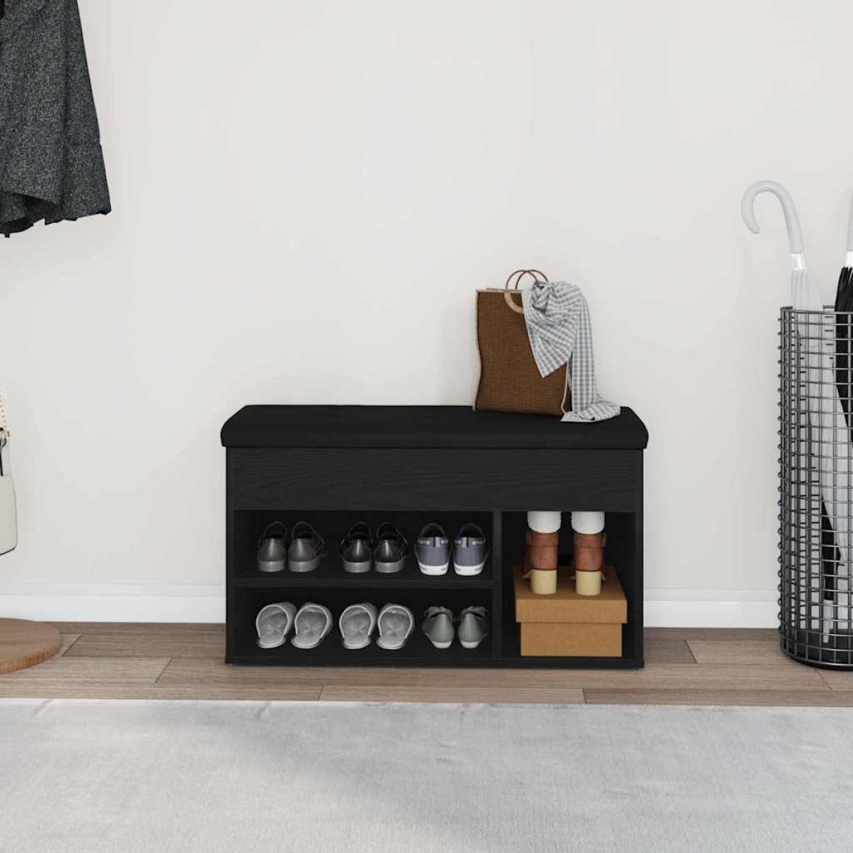 vidaXL Πάγκος για παπούτσια Μαύρο 80 x 30 x 45 cm Επεξεργασμένο Ξύλο