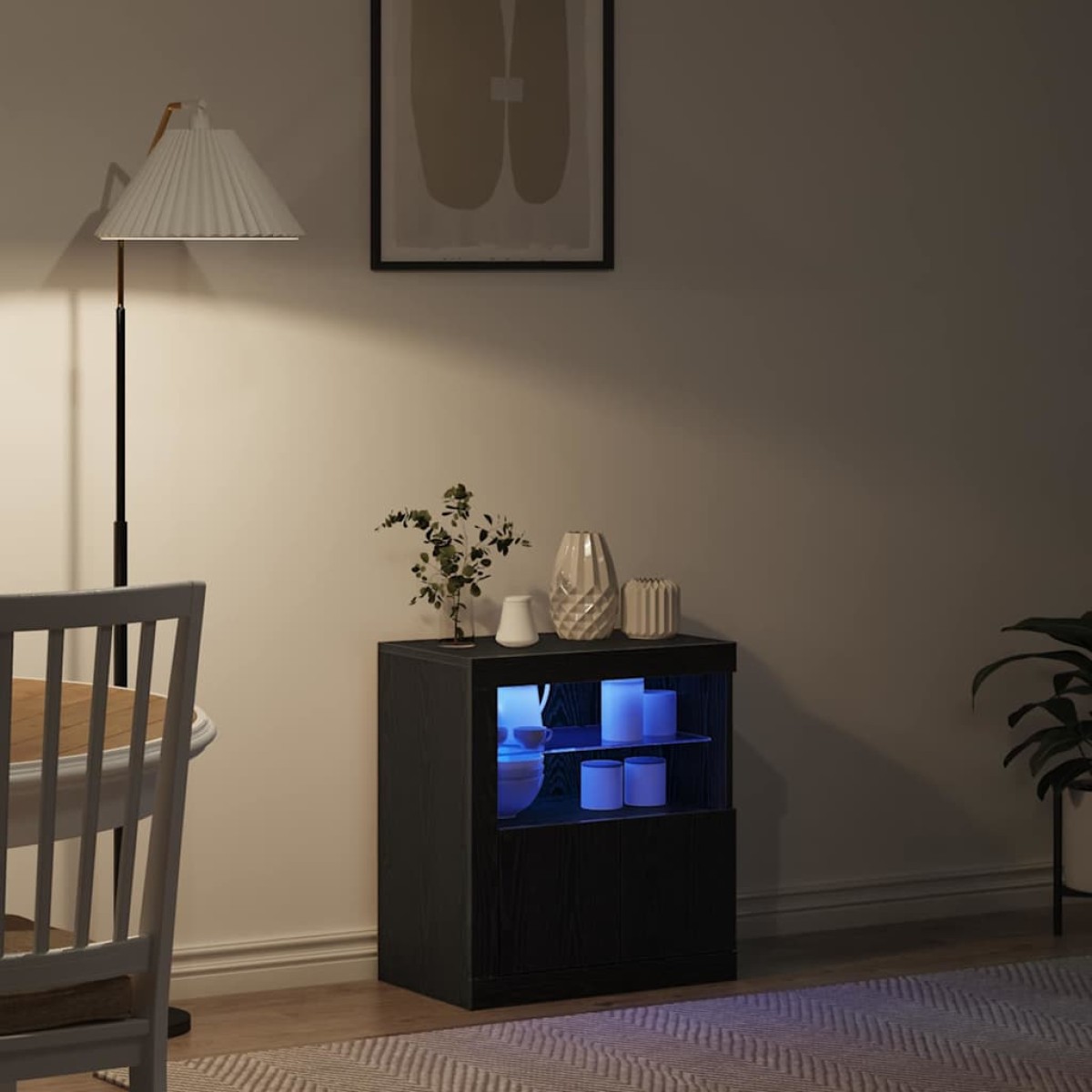 vidaXL Πλευρικό Τραπέζι LED Μαύρο 60,5 x 37 x 67 εκ Επεξεργασμένο Ξύλο