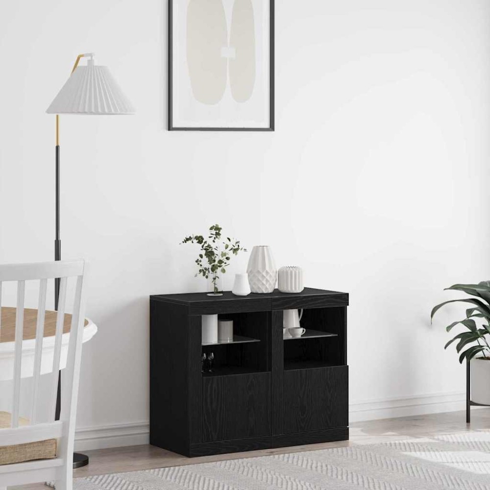 vidaXL Πλευρικό Τραπέζι LED 2 τμχ. 41 x 37 x 67 εκ Επεξεργασμένο Ξύλο