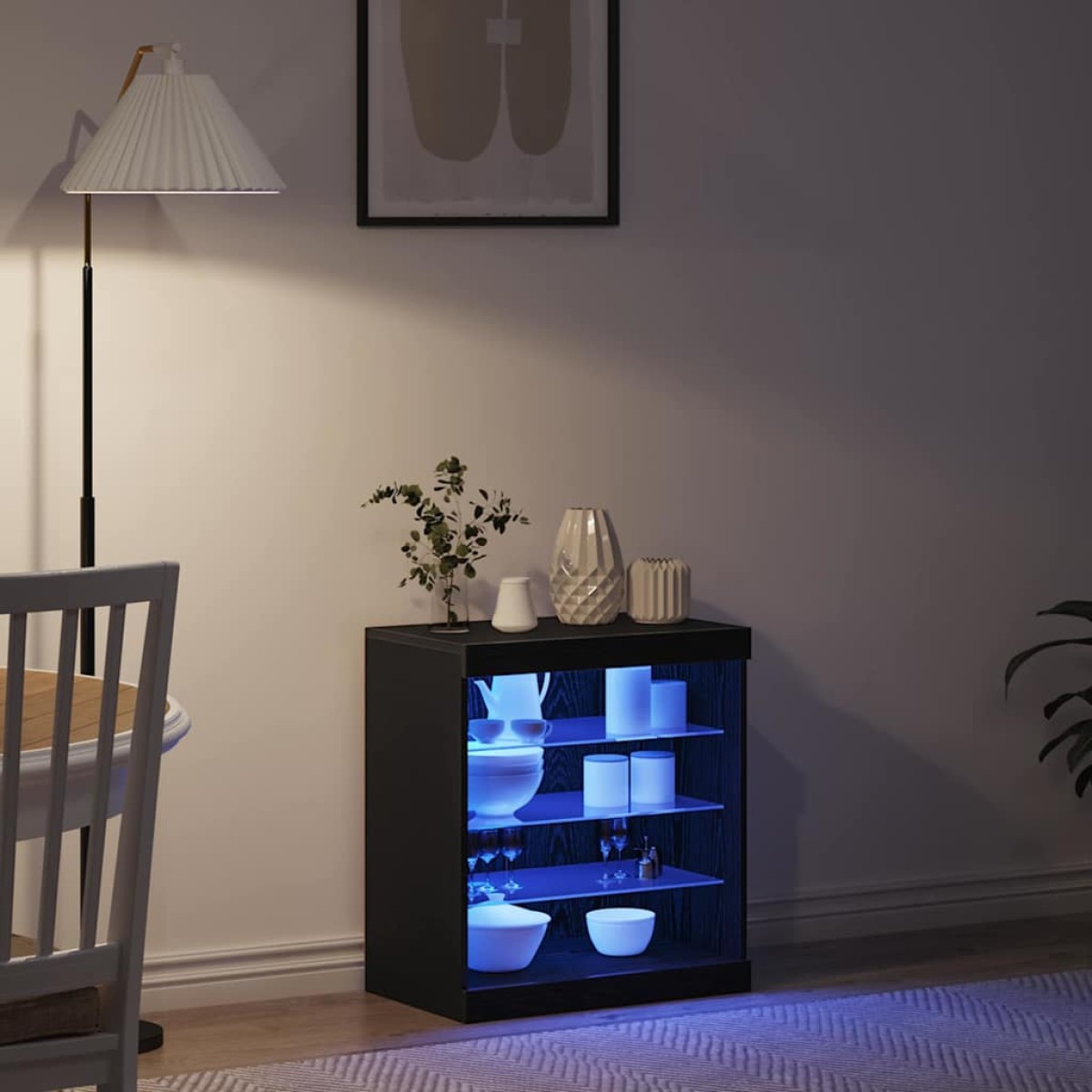 vidaXL Πλευρικό Τραπέζι LED Μαύρη Οξυά 60,5 x 37 x 67 εκ