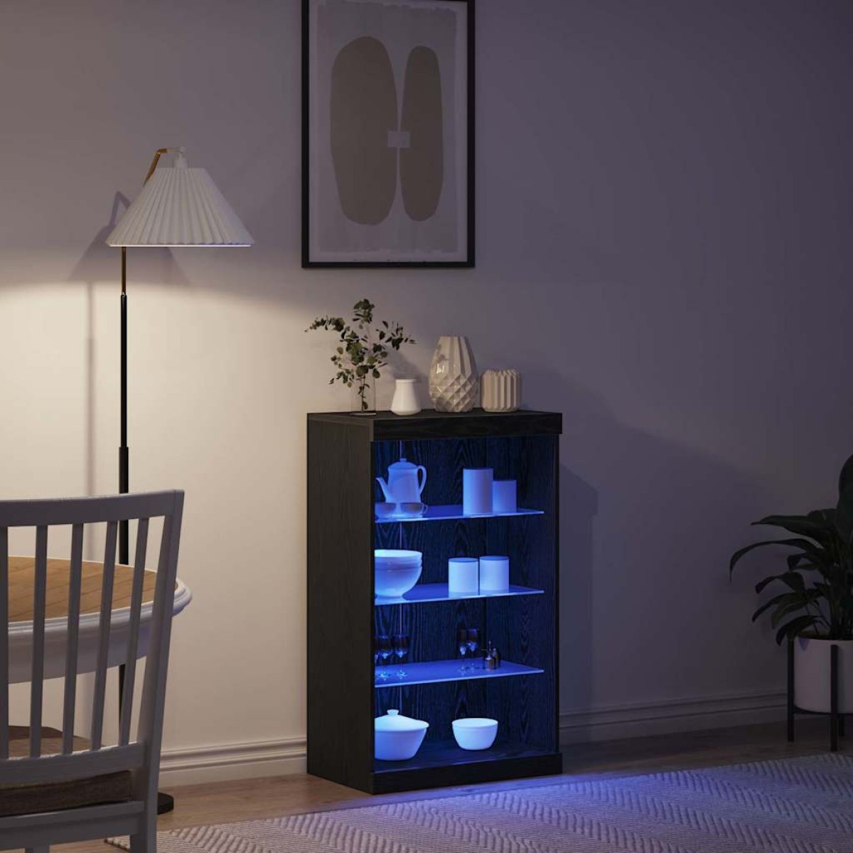 vidaXL Πλευρικό Τραπέζι LED Μαύρη Οξυά 60,5 x 37 x 100 εκ