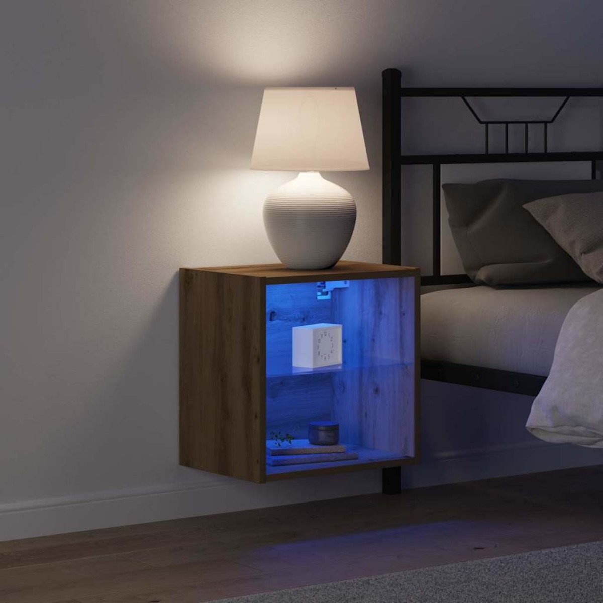 vidaXL Ράφι τοίχου με φως LED με ράφι 2 τμχ. Καφέ 40 x 28,5 x 40 εκ