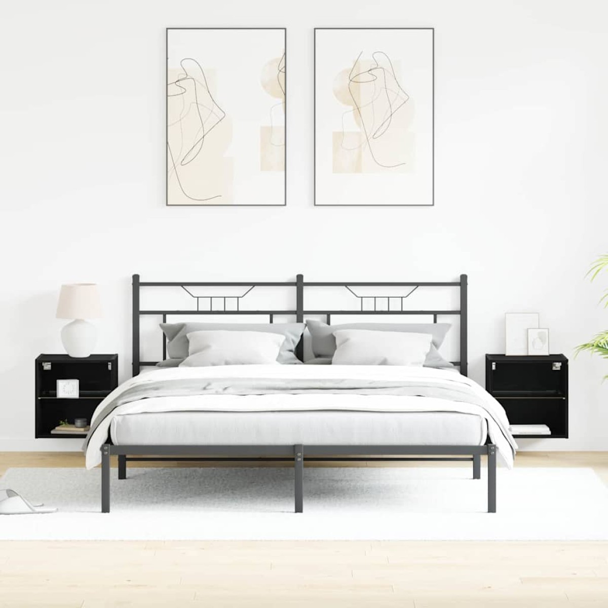 vidaXL Ράφι τοίχου με φως LED με ράφι 2 τμχ. Μαύρο 40 x 28,5 x 40 εκ