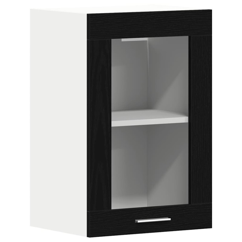 vidaXL Κρεμαστό Γυάλινο Ντουλάπι Μαύρο Δρυς 40x31x60 εκ. από Τεχνητό Ξύλο