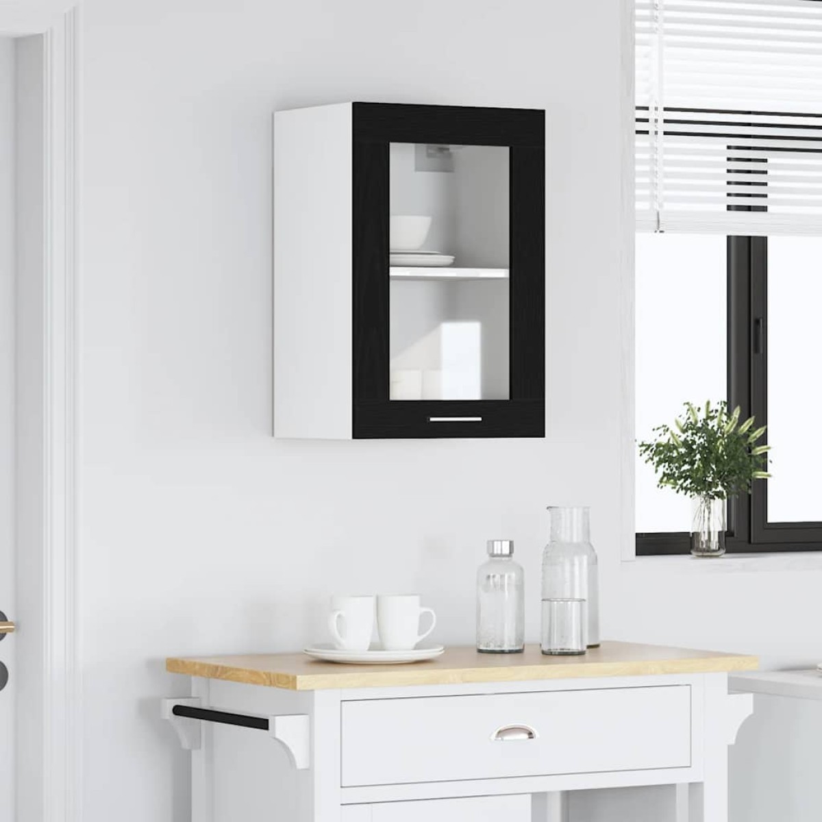 vidaXL Κρεμαστό Γυάλινο Ντουλάπι Μαύρο Δρυς 40x31x60 εκ. από Τεχνητό Ξύλο