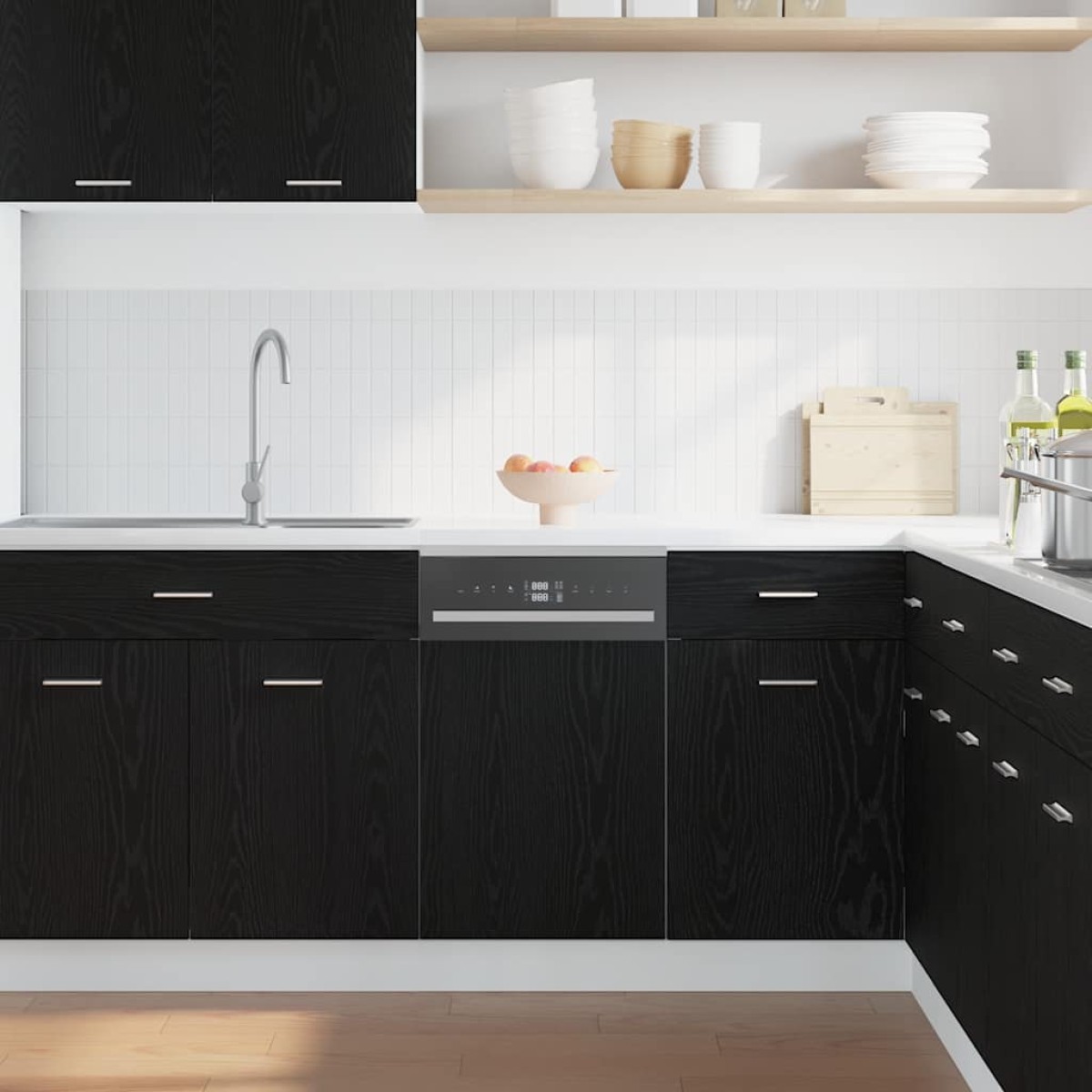 vidaXL Πλαίσιο Πλυντηρίου Πιάτων Lyon Μαύρο Δρυς 45x1,5x67 εκ. από Τεχνητό Ξύλο