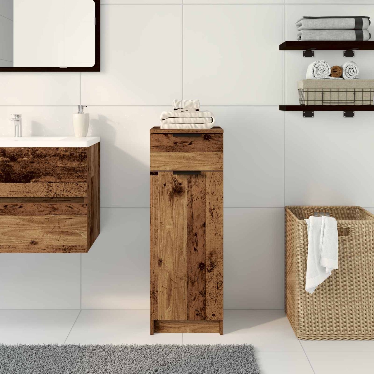 vidaXL Ντουλάπι Μπάνιου Παλαιό ξύλο 32 x 34 x 90 εκ Επεξεργασμένο ξύλο