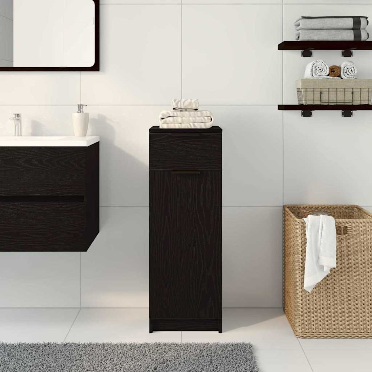 vidaXL Ντουλάπι Μπάνιου Μαύρη δρυς 32 x 34 x 90 εκ Επεξεργασμένο ξύλο