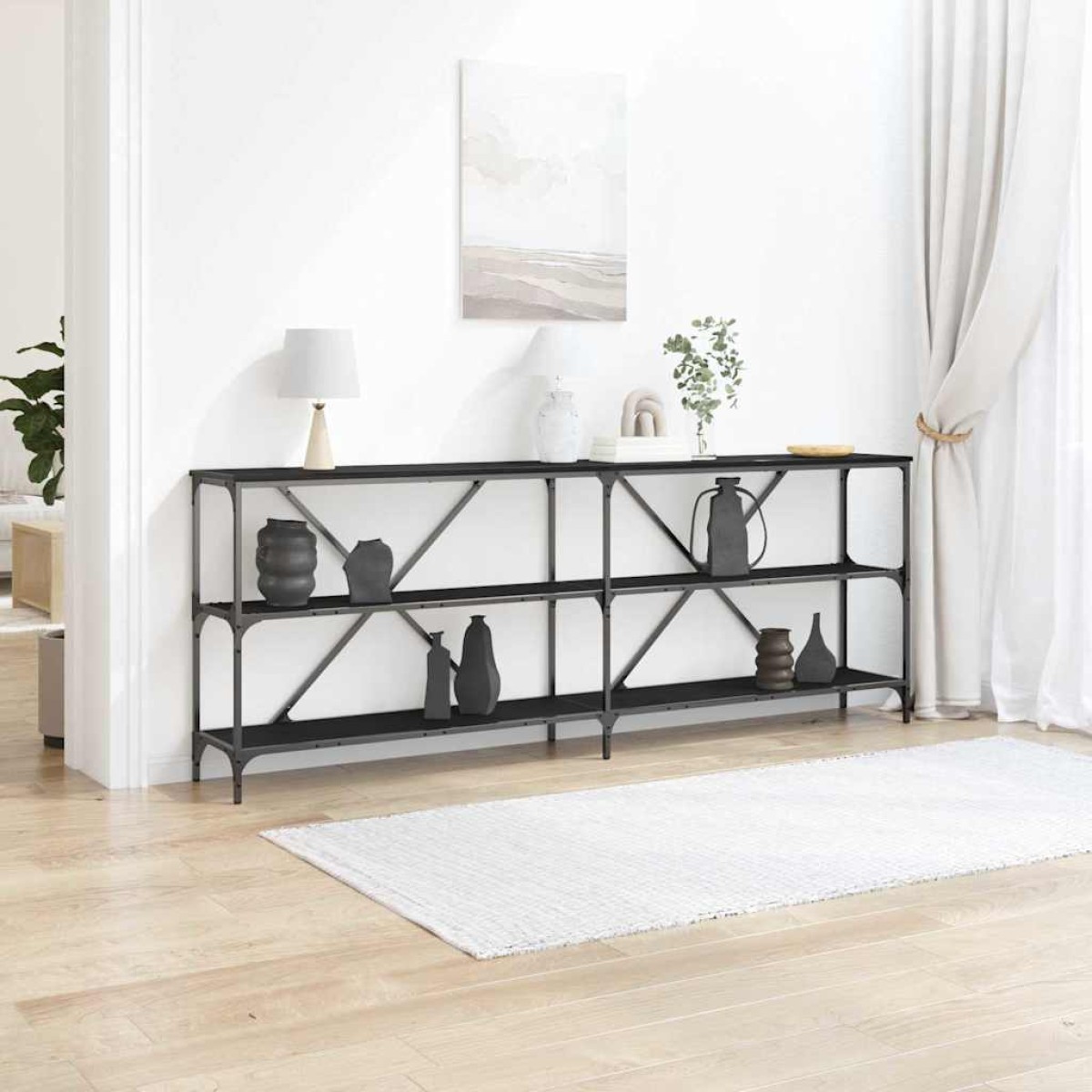 vidaXL Τραπέζι κονσόλας Μαύρη Οξυά 200 x 30 x 75 εκ.
