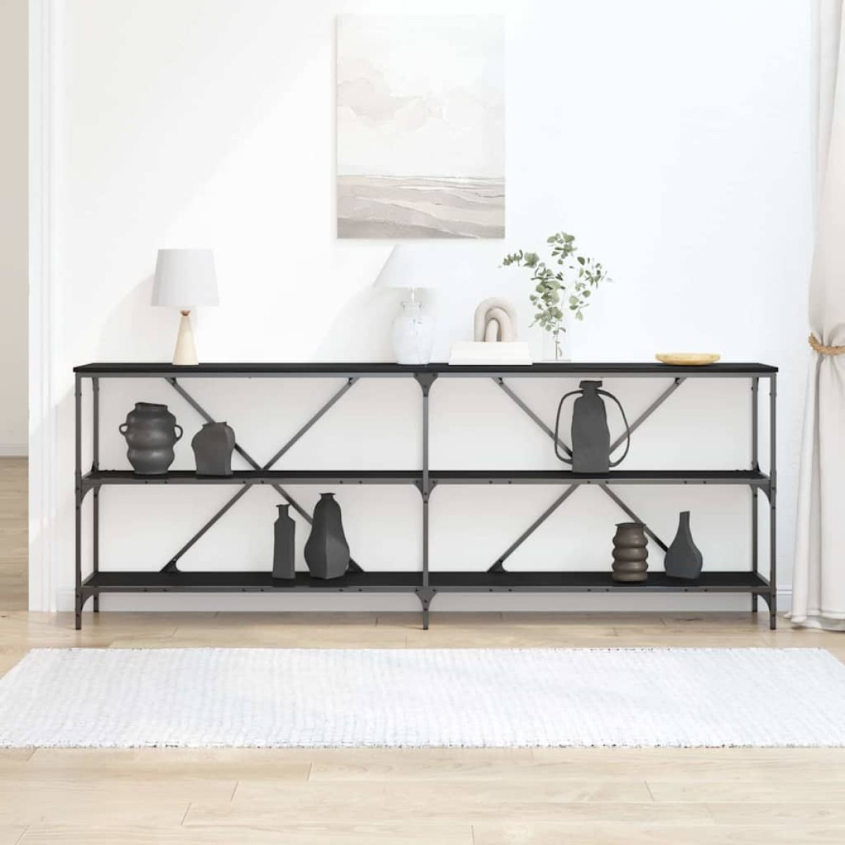 vidaXL Τραπέζι κονσόλας Μαύρη Οξυά 200 x 30 x 75 εκ.