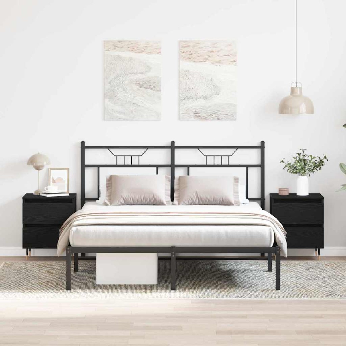 vidaXL Κομοδίνο 2 τμχ. Μαύρη Οξυά 40 x 35 x 50 εκ. Επεξεργασμένο Ξύλο