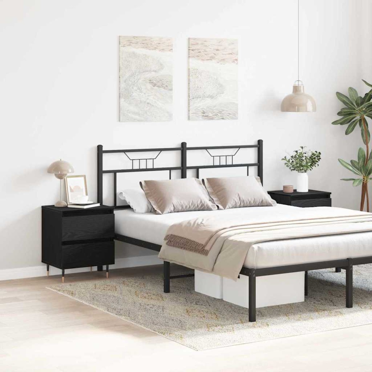 vidaXL Κομοδίνο 2 τμχ. Μαύρη Οξυά 40 x 35 x 50 εκ. Επεξεργασμένο Ξύλο