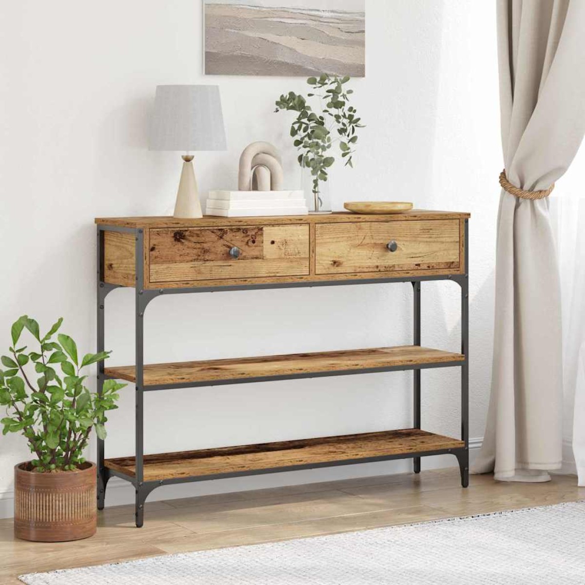 vidaXL Τραπέζι κονσόλας Παλιό ξύλο 100 x 25 x 75 εκ.
