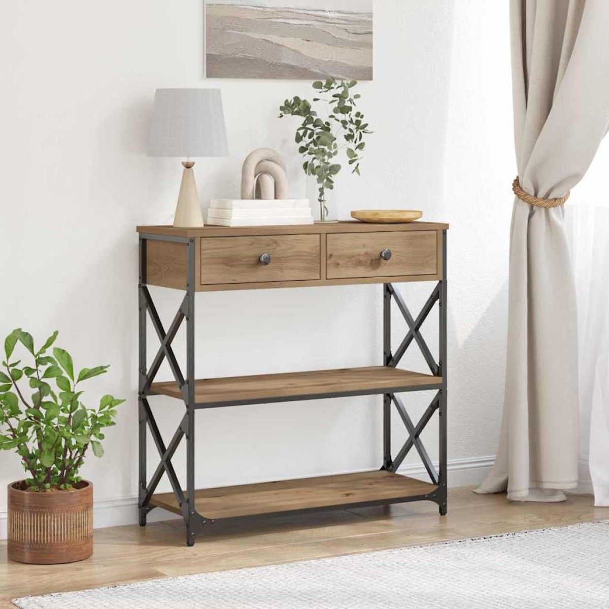 vidaXL Κονσόλα Τραπέζι artisan δρυς 75 x 28 x 75 εκ