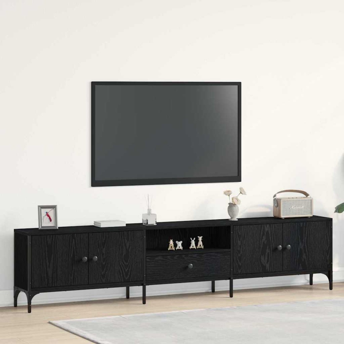 vidaXL Ντουλάπι TV 200 x 25 x 44 εκ Μαύρη δρυς Επεξεργασμένο ξύλο