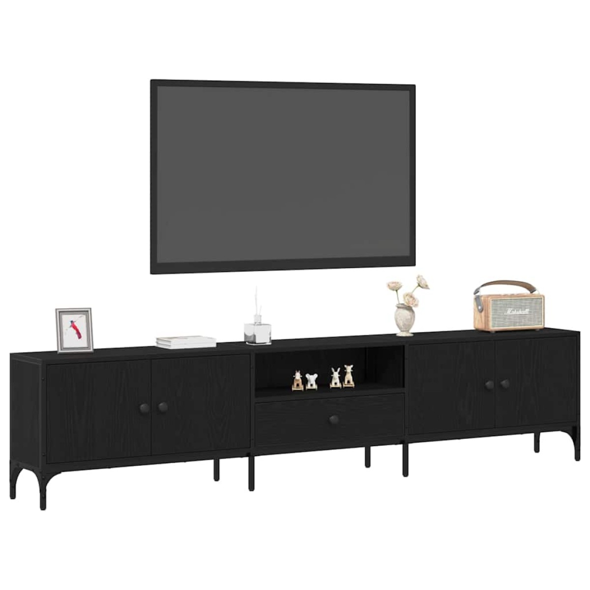 vidaXL Ντουλάπι TV 200 x 25 x 44 εκ Μαύρη δρυς Επεξεργασμένο ξύλο