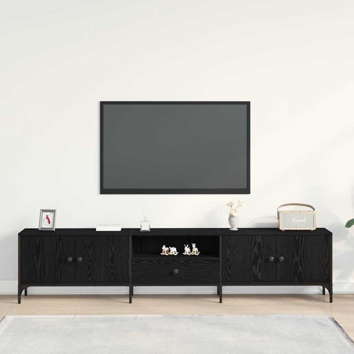 vidaXL Ντουλάπι TV 200 x 25 x 44 εκ Μαύρη δρυς Επεξεργασμένο ξύλο