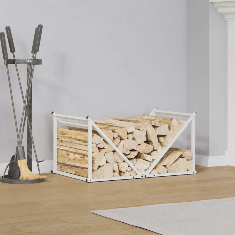 vidaXL Ράφι Καυσόξυλων Λευκό 70x43x34,5 εκ. Χάλυβας ψυχρής έλασης