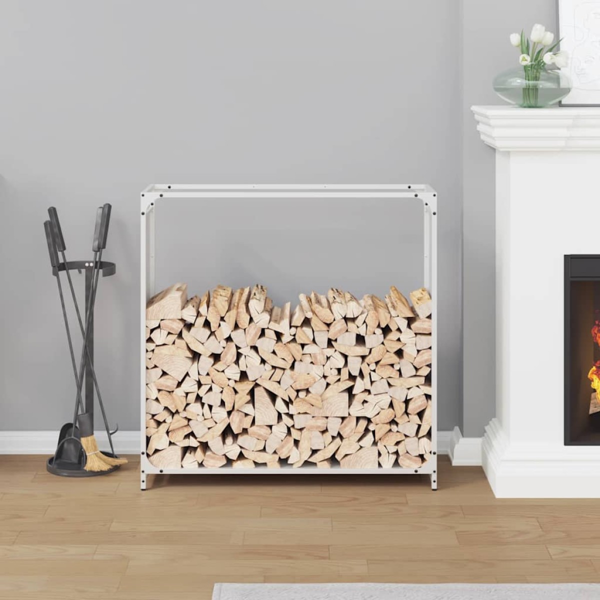 vidaXL Ράφι για καυσόξυλα Λευκό 90x28x90 cm Ατσάλι ψυχρής έλασης