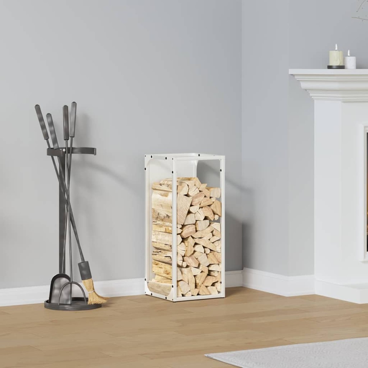 vidaXL Ράφι για καυσόξυλα Λευκό 25x25x60 cm Ατσάλι ψυχρής έλασης