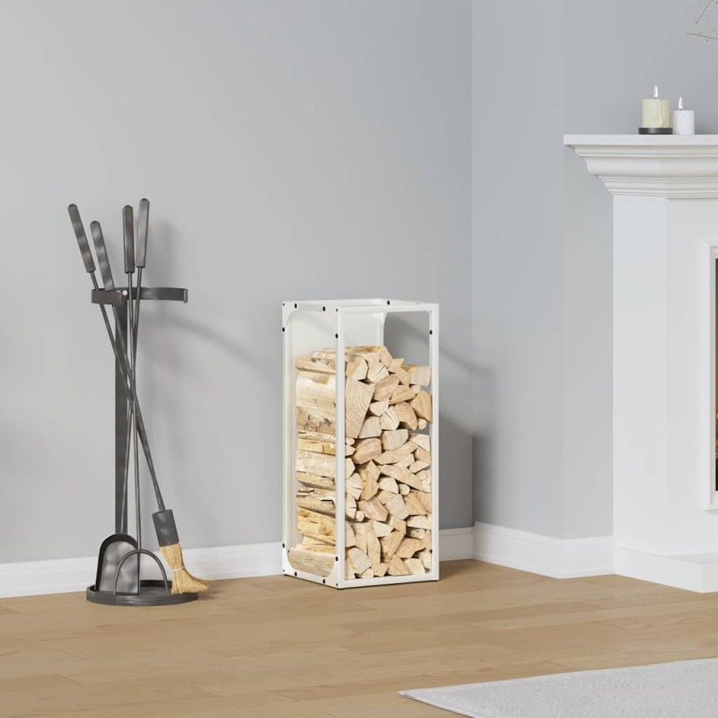 vidaXL Ράφι για καυσόξυλα Λευκό 25x25x60 cm Ατσάλι ψυχρής έλασης