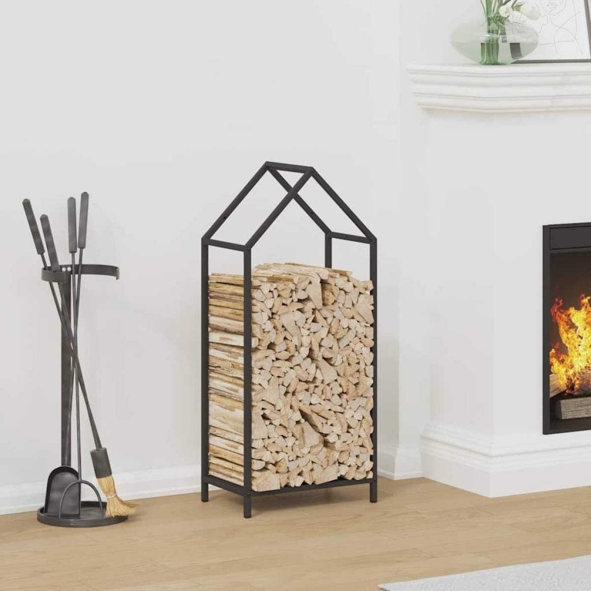 vidaXL Ράφι για καυσόξυλα Μαύρο 40x25x90 εκ. Ατσάλι ψυχρής έλασης