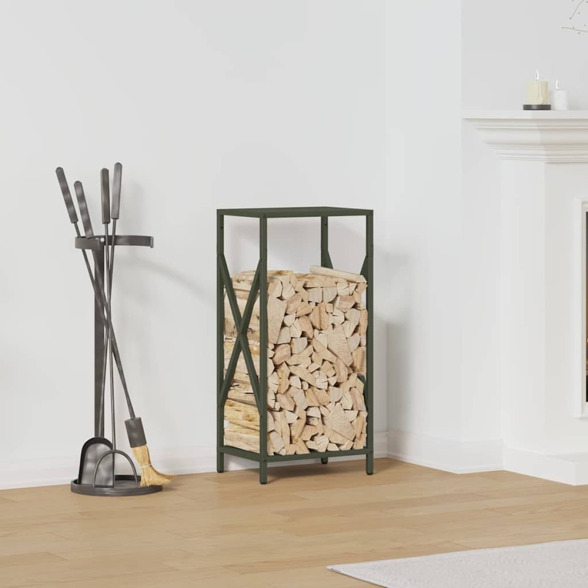 vidaXL Ράφι για καυσόξυλα Ελαιοπράσινο 34x25x70cm Ατσάλι ψυχρής έλασης