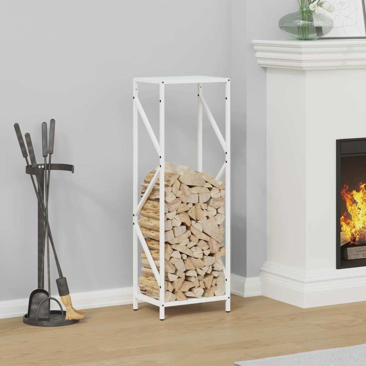 vidaXL Ράφι για καυσόξυλα Λευκό 34x25x100 cm Ατσάλι ψυχρής έλασης