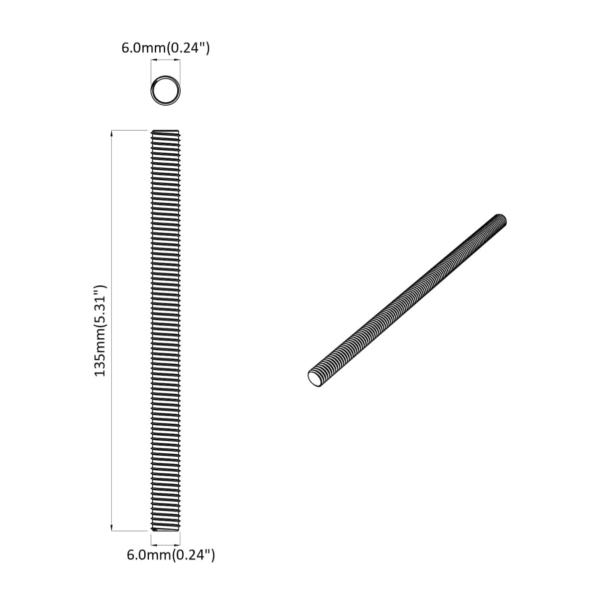vidaXL Ράβδος Με Σπείρωμα 12 τμχ. Ασημί 6 x 135 mm Ατσάλι