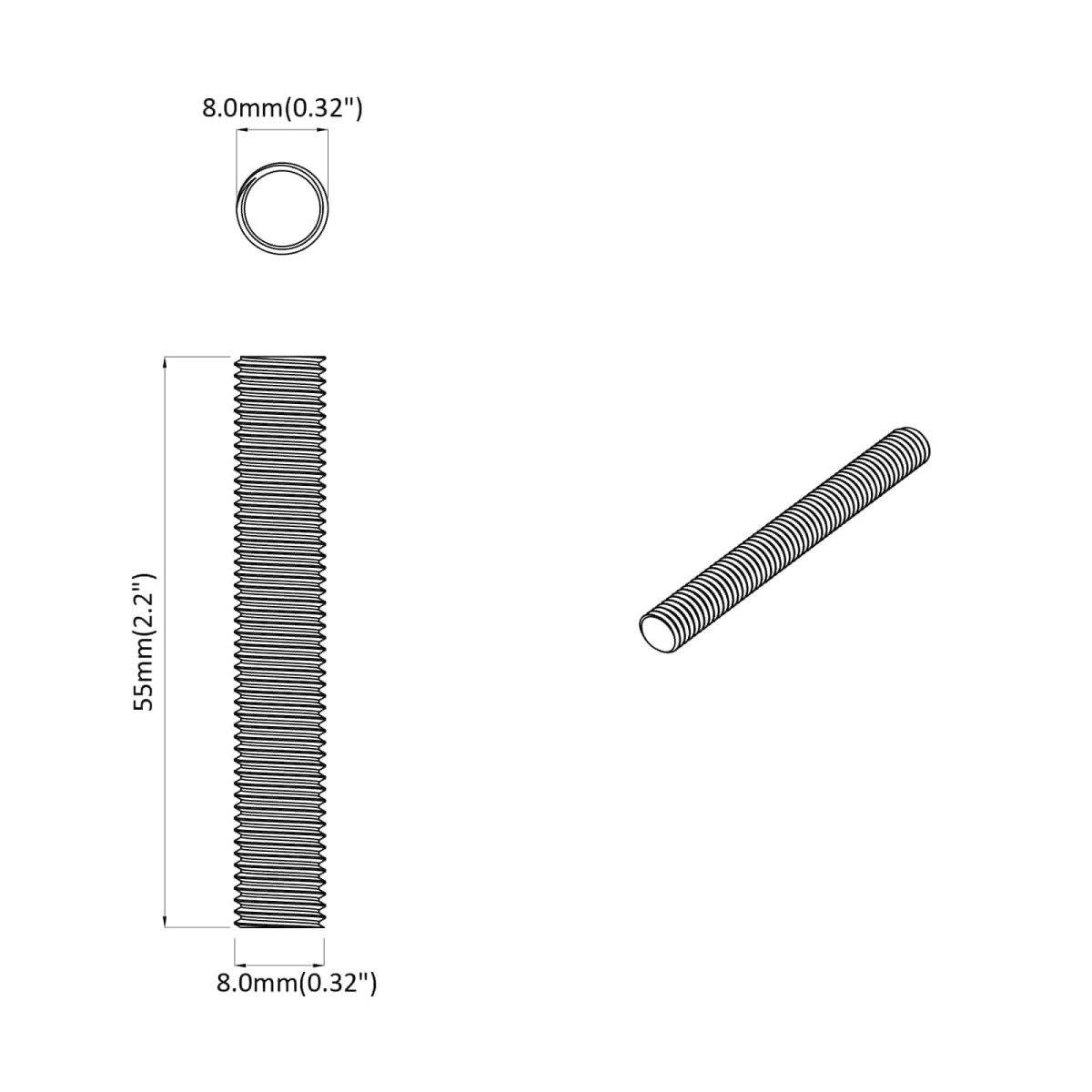 vidaXL Ράβδος Με Σπείρωμα 12 τμχ. Ασημί 8 x 55 mm Ατσάλι