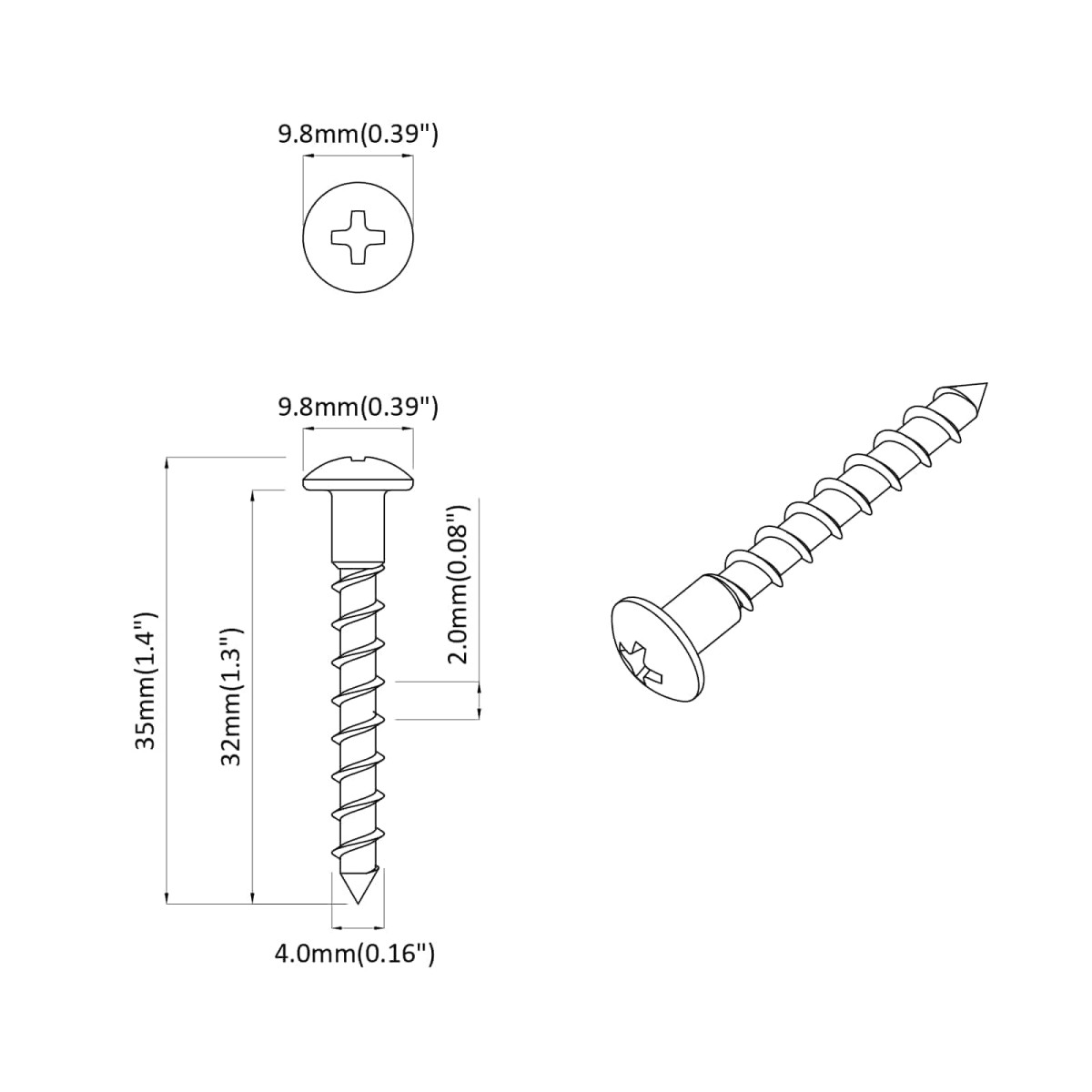 vidaXL Βίδα 2 τεμ. Ασημί 9,8 x 35 mm Σίδερο